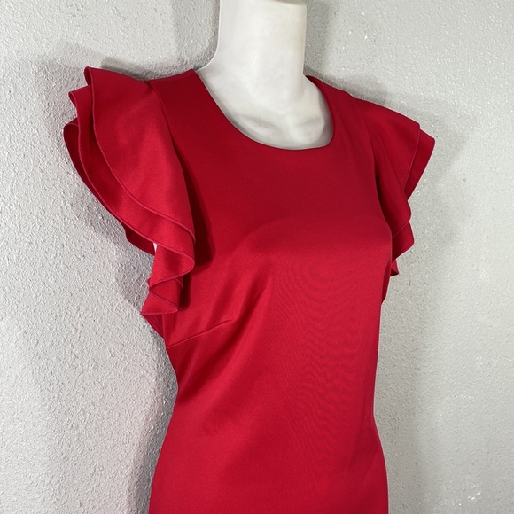 Tommy Hilfiger Raspberry Pink Scuba Stretch Ruffle Sleeeve Sheath Dress 10 - Picture 3 of 10